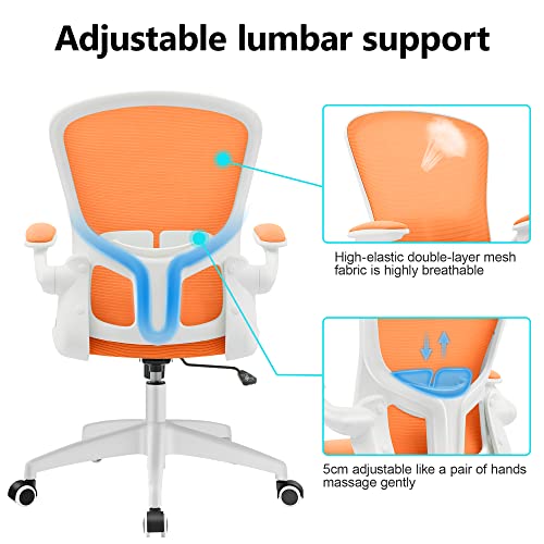 Felixking Office Chair, Ergonomic Desk Chair With Adjustable Height, Swivel Computer Mesh Chair With Lumbar Support, Flip-Up Arms And Soft Cushion, Backrest With Breathable Mesh (Orange) #TOP4