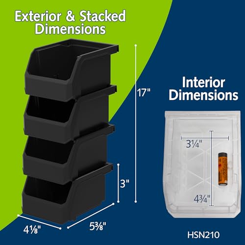 Image of ReadySpace Plastic Containers for Organizing and Storage Bins for Drawers, Desks, Office Organization, and Garage, Stackable Bins, Extra-Small (3 inch x 5 inch x 4 inch), 12-Pack, Black