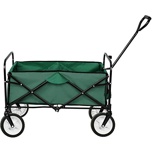 tectake® Faltbarer Bollerwagen, Bollerwagen klappbar mit Netztaschen, Transportwagen klappbar, Gartenwagen, Handwagen, Bollerwagen Strand, Bollerwagen faltbar breite Reifen drehbar - grün – Bild 3