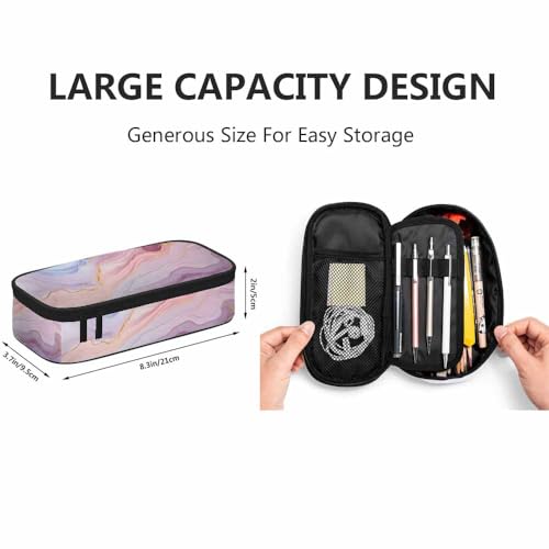 Image of Yekiua Marble Texture Pencil Case Abstract Colorful Mix Acrylic Paint Modern Alcohol Ink Translucent Big Capacity Pencil Pouch Office College Makeup Bag Pink