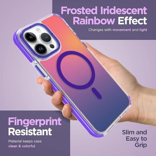 Image of Magnetic Case for iPhone 14 Pro Max [Compatible with Magsafe] [Cute Fashion Fluorescent Design] [1 Screen Protector] Slim Translucent Matte Case for iPhone 14 Pro Max 6.7 inch 2022, Purple