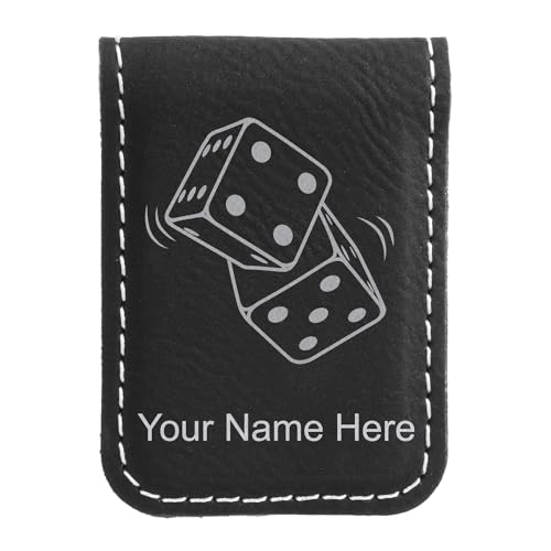 LaserGram Slim Magnetic Money Clip, Pair of Dice, Personalized Engraving Included (Black with Silver)