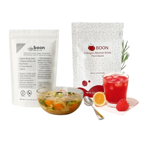 Boon Broth 14-Day Gut & Skin Reset Kit – Plant-Based Soup & Collagen Booster – Supports Digestion, Immunity & Radiant Skin – Vegan, Mineral-Rich, Berry Lemonade Flavor