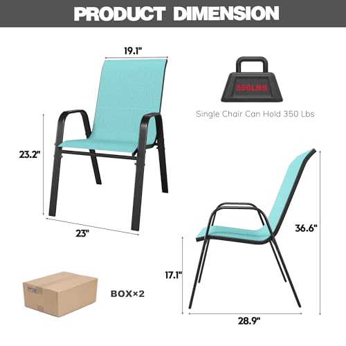 Image of Patio Chairs Set of 4, Stackable Outdoor Dining Chairs for All Weather Textilene Fabric & Metal Frame, Outdoor Chairs Set for Backyard Deck Garden