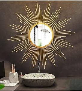 Urban Craft Sunburst Wall Mirror, 24 Inches, Round Iron Sculpture Design, Golden Luxury Decor(24X24 Inches)-image-12