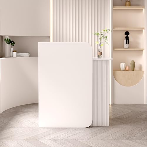 Scrivania per reception con venature del legno bianco a forma di L, postazione di lavoro salvaspazio, design elegante e moderno, struttura in MDF resistente, facile da montare per le aziende