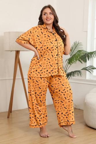 Image of Vozanet Women's Plus Size Pajamas Button Down Shirt and Pants Soft Lounge Sets Bride Nighty Bottom with Pockets 1x to 5x