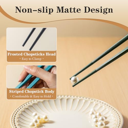 Chopsticks Reusable, 7 Pairs Fiberglass Chopsticks Matte Non-Slip, Chop Sticks Dishwasher Safe, Chinese Cooking Chopsticks for Sushi, Ramen, Asian Cuisine, 9.5inches Gift Set, Black, FC002