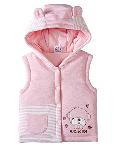Monvecle Baby to Toddler Zipper Hooded Vests Unisex Infants Sleeveless Padded Waistcoat Pink 3T-4T