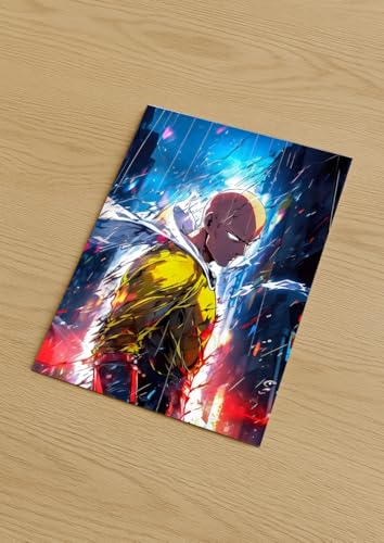 Image of NIJUKA Anime Printed A4 Size Metal sheet Poster For Home And Room Decoration | For Anime Art Fans Boys And Girls (Angary Look Saitama)