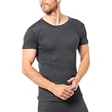Crazy Fashion Paquete de 2 camisetas térmicas para hombre, manga corta, cuello redondo, lisas, camisetas cálidas para hombre, ropa interior, algodón, térmicas, S, M, L, XL, XXL, 1 pieza - Carbón, S