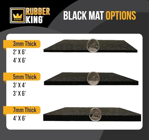 Rubber King Multi-Purpose Exercise Mat - 4\' x 6\' x 7mm - 100% Recycled Thick Rubber Mat for Home Gym Flooring, Non-Slip, Low-Odor Durable Workout Mat for Indoor/Outdoor, Shoe-Friendly - Black - Thumbnail 4