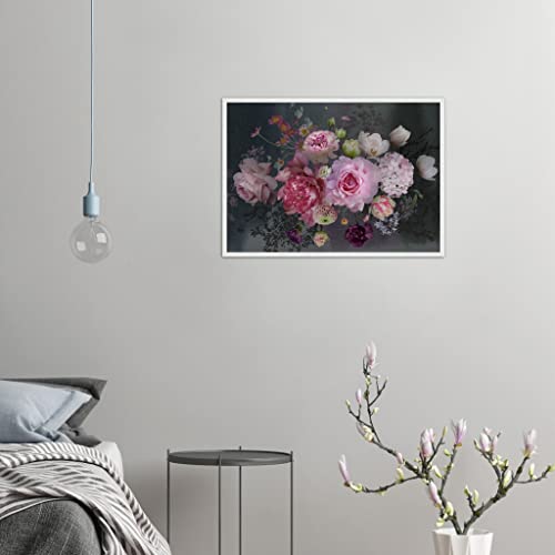 Décoration murale florale cadeau idéal cadre blanc et roses scintillantes