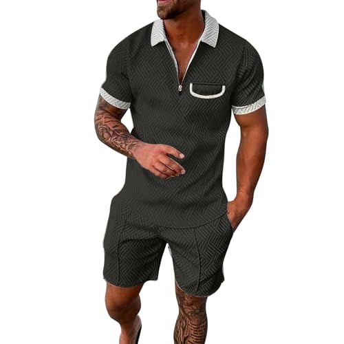 Ensemble homme short manches courtes fermeture éclair haut de gamme coloris gris foncé XXL