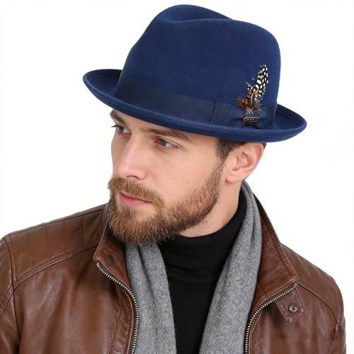 FORBUSITE Wool Felt Wide Brim Fedora Hats for Women Men