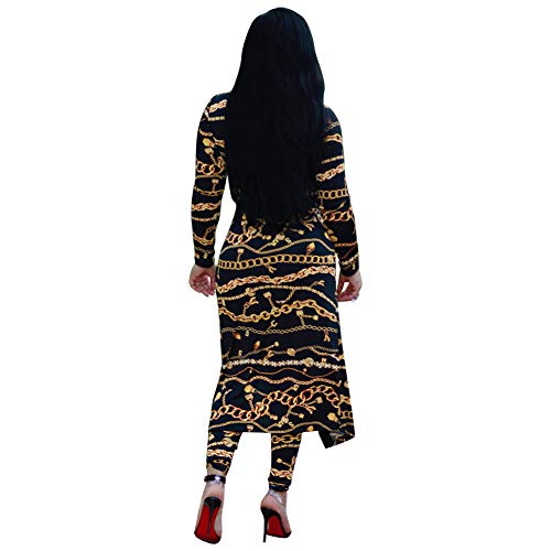 Nice2co Women 2 Piece Outfits Floral Long Sleeves Open Front Cardigan Cover up with Leggings High Waist Long Pants Set (Black, S)