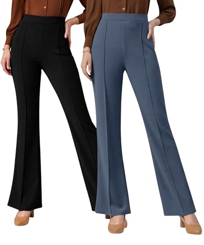 Image of Women Solid Flared Trousers Pack of 2 | High Waist Stretchable Office Pants for Women | Formal Bell Bottom Palazzo Trouser Combo