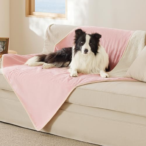 Image of Bedsure Waterproof Dog Blankets for Extra Large Dogs - XL Cat Blanket Washable for Couch Protection, Sherpa Fleece Puppy Blanket, Soft Plush Reversible Throw Furniture Protector, 50 inchx60 inch, Pink