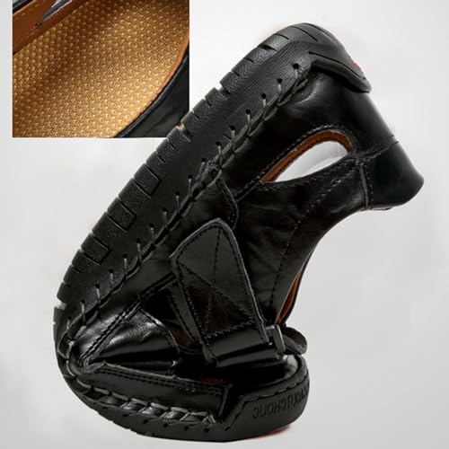Men's Hook Loop Closed Toe Fisherman Sandals,Fashion Hand Stitching Leather Outdoor Hiking Waterproof Athletic Sandals Summer Beach Shoes2
