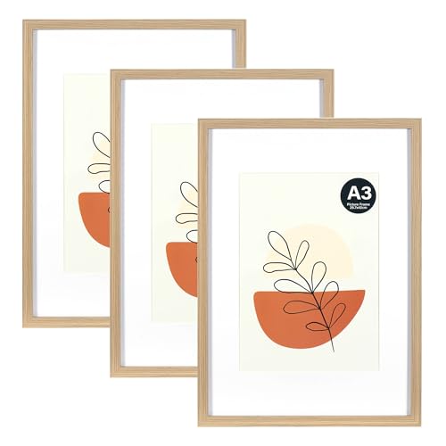 KAIWIN Picture Frame Grey A3 Set of 3-21x30 cm (A4) with Mat, Photo frame with acrylic glass for hanging for photos posters, puzzles