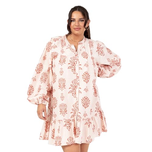Robe chemise ample masquant les formes en coton léger à manches ballon