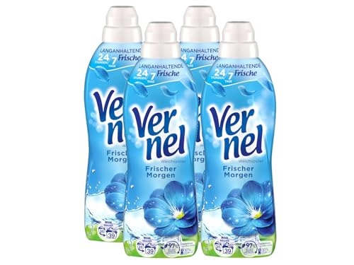VERNEL Frischer Morgen Weichspüler 4x 39 WL (156 Waschladungen), Wäscheduft für 24 Stunden & 7 Tage langanhaltende Frische mit einzigartiger Duft-Technologie, recycelbare Flasche