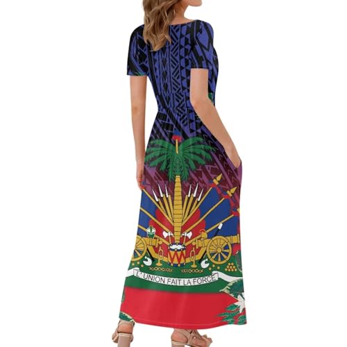 Image of Women's Fall Summer Short Sleeve Ankle Length V-Neck Party Dress with Pockets Size S-3XL