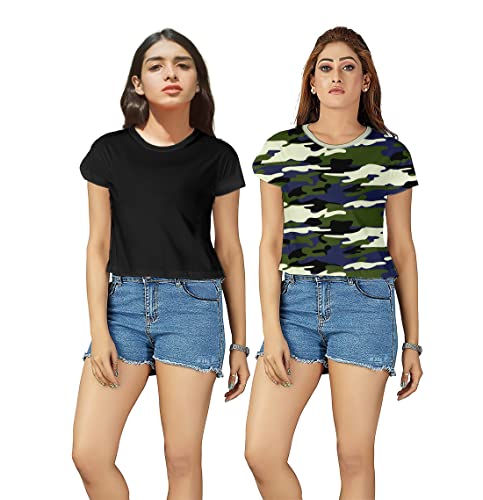 Image of Hangout Hub Women Crop Top T-Shirts | Round Neck Plain Solid Tshirts | Double Weaved | Shrink Free Tees | Casual T-Shirt for Woman Ladies Girls(Cotton|Pack of 3)