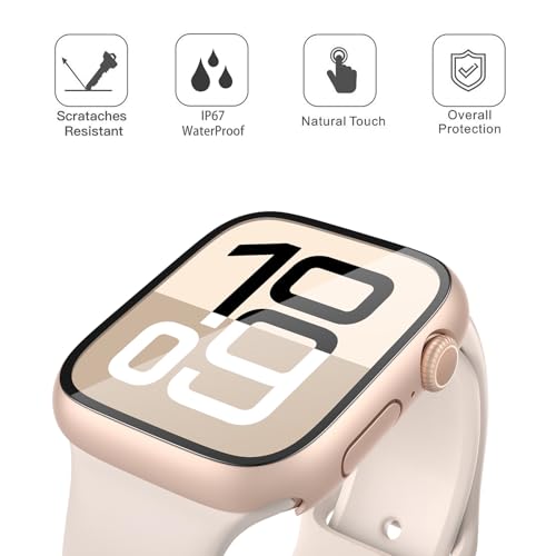 Image of Misxi [2 Pack] Waterproof Hard Case with Tempered Glass Compatible with Apple Watch Series 11 (2025) Series 10 42mm, Overall Protective Cover for iWatch Screen Protector, 1 Rose Gold + 1 Transparent