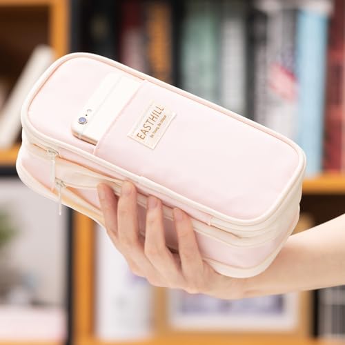 easthill big capacity pencil case large pencil pouch stationery pen bag for teen girls-pink