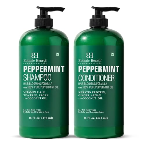 Botanic Hearth Peppermint Oil Shampoo And Conditioner Set | Hair Blooming Formula With Keratin | Fights Hair Loss | Sulfate Free For Men And Women | 16 Fl Oz X 2