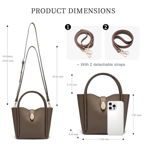 Bolso de cubo de cuero genuino para mujer miniatura 5