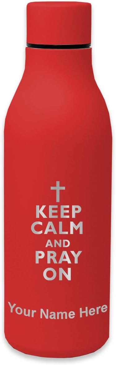 LaserGram Double Wall Stainless Steel Water Bottle, Keep Calm and Pray On, Personalized Engraving Included