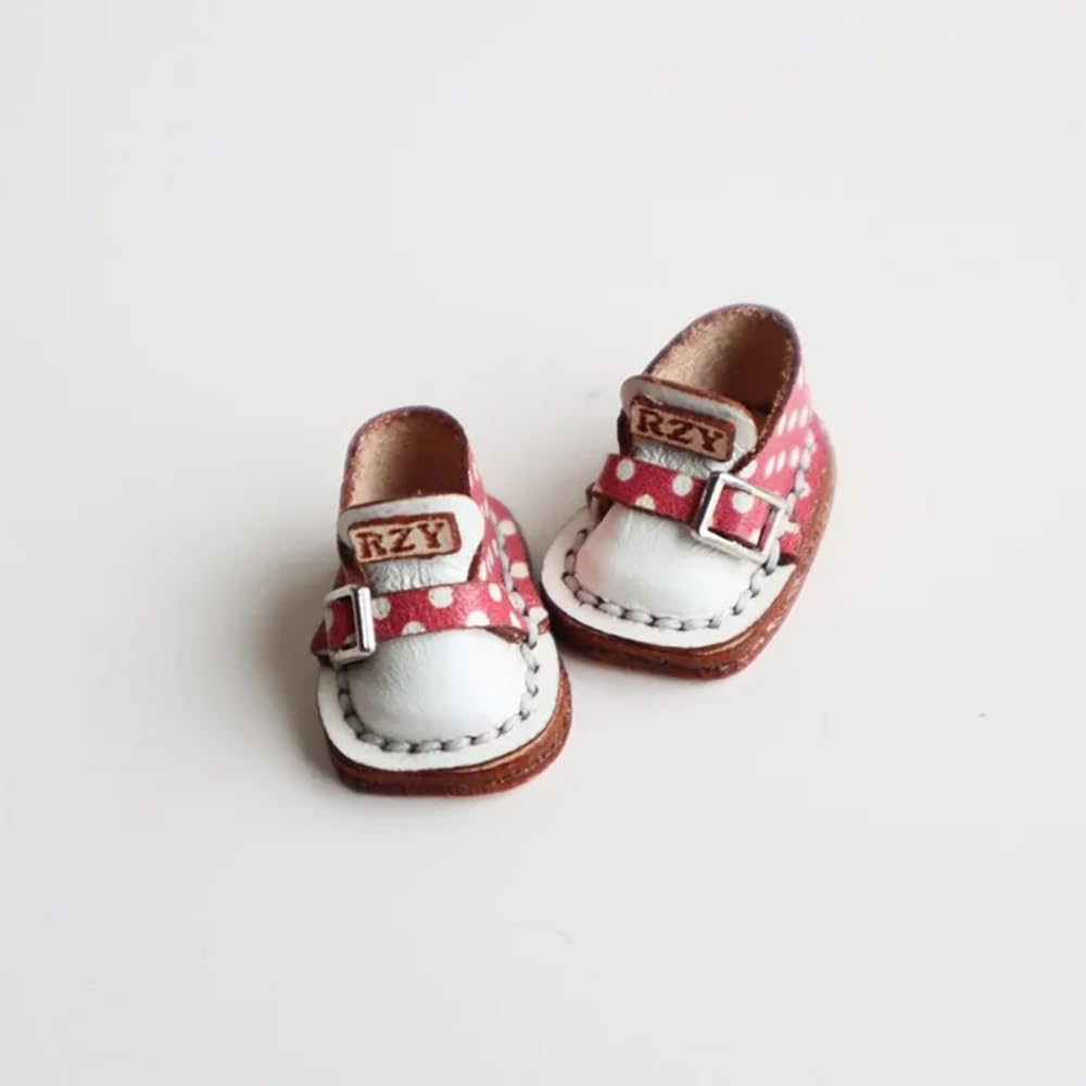 XiDonDon 1/12 BJD Doll Shoes for Ob11,GSC,Body9,YMY Body Dolls Clothes Accessories Toys 1 Pair (White-red polka dots)