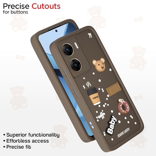 Image of Outlouders Back Cover for Vivo V29e 5G | 3D Cartoon Cute Fun Bear | Silicone Full Body Protection Bumper Case (Brown)