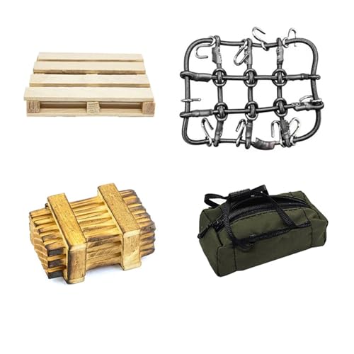 SHEAWA RC Car Upgrade Accessoires de voyage Poche en maille Valise en bois Chariot élévateur Plateau pour FMS 1/18 Land Cruiser LC80 FCX18 Véhicule...