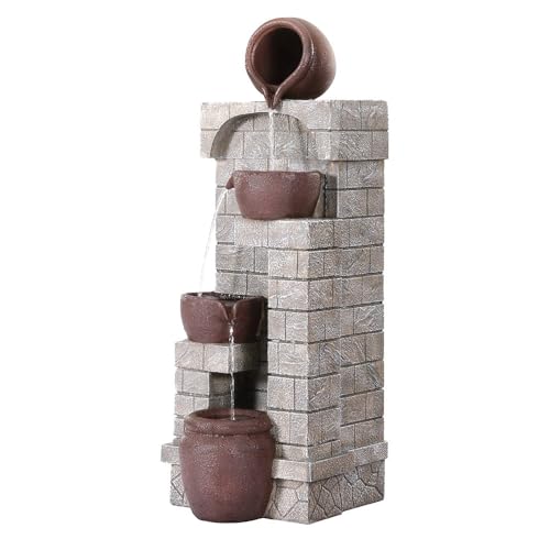 Gardeon Solar Fountain Water Feature Pot Outdoor Indoor 4-Tier Cascading Brown
