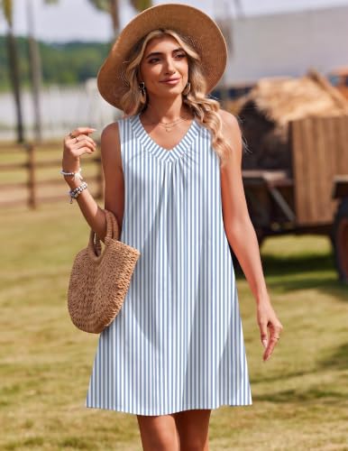 Image of Zeagoo Summer Dresses for Women 2026 Sleeveless Dress V Neck Tank Dress Pleated Floral Tshirt Sundresses with Pockets