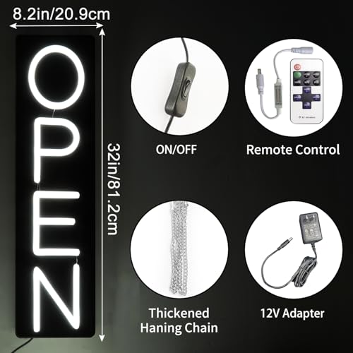 Image of Ultra Bright LED Neon Open Sign Light - Electric Light Up Sign for Business Storefront Window Glass Door Retail Shop Store Bar Salon Restaurant (White-Vertical, 32 Inch)