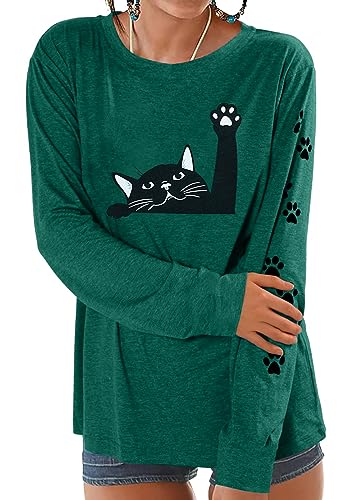 Image of JINTING Cat Shirts for Women - Loose Fit Lightweight Long Sleeve Graphic Autumn Outfits Printed Blouse Casual Tops