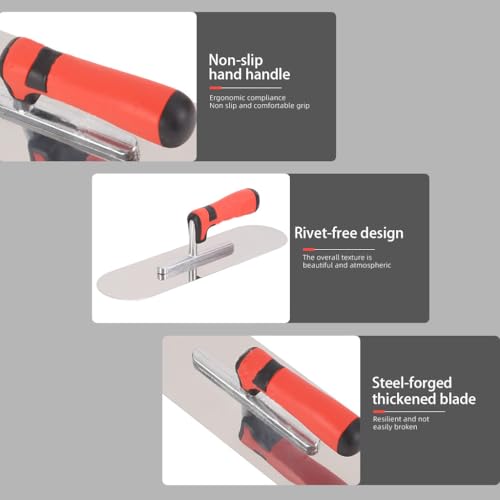 ESreake Concrete Tools Stainless Steel Pool Trowel, 11" x 4" Masonry Hand Tool with Soft Grip Handle, Lightweight, Plastering Trowel for Drywall Plastering Construction, Round End (Medium:11"L x 4"W) - Image 6