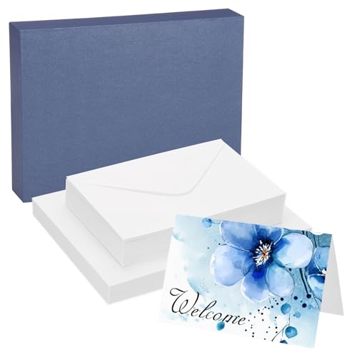 Postales de acuarela de algodón puro en caja azul con textura artística tradicional