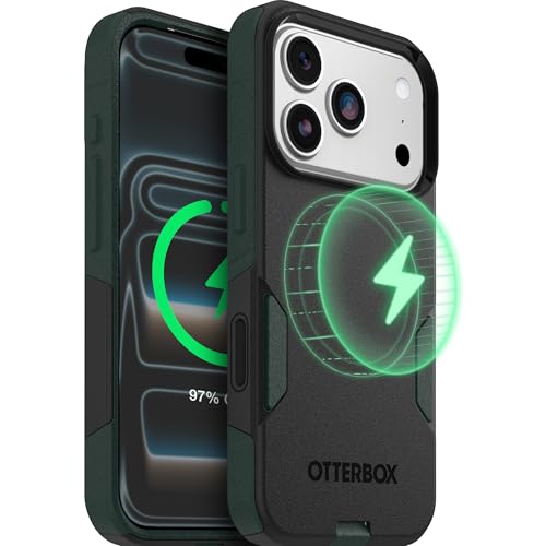 Image of OtterBox iPhone 17 Pro (Only) - Commuter Series Case - Built-in MagSafe - Thin, Dual-Layer, Pocket-Friendly, Port Cover - Forest Night (Black /Green)