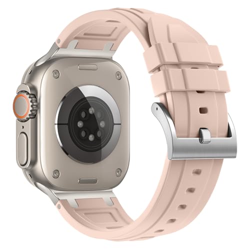 Image of Compatible with Apple Watch Series 11 10 Strap 46mm,Ultra 3 /2 /1 49mm Silicone Straps Compatible with iWatch Series 9 /8 /7 /6 /5 /4 /SE 3 45mm 44mm with Stainless Adapter (NO WATCH)