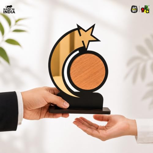 Image of Gift Kya De Star Trophy Memento | Self-Customizable Wooden & Acrylic Award with Stickers | Corporate Appreciation, Employee Recognition, Achievement Award (Big - Self)