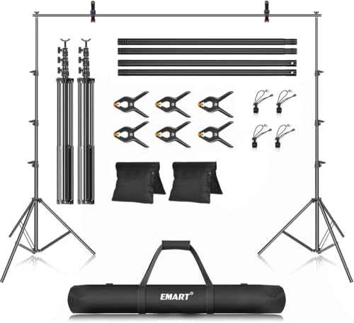 Image of Emart 10 x 12ft (H X W) Photo Backdrop Stand Kit, Adjustable Photography Video Studio Background Stand Support System for Photo Booth Muslin