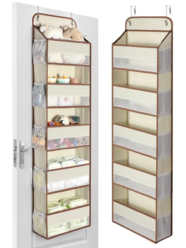 Image of Yecaye 1 Pc 5 Tier Over the Door Organizer with 15 Pockets | 44lb Load Over the Door Storage | No Sagging Closet Organizers and Storage | Versatile Nursery Hanging Organizers for Home Dorm - Beige