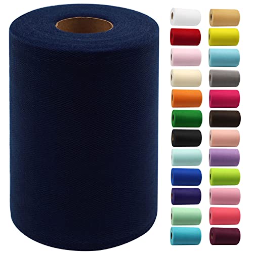 IONTACH Navy Blue Tulle Fabric Roll 6 Inch X 100 Yards Tulle Ribbon