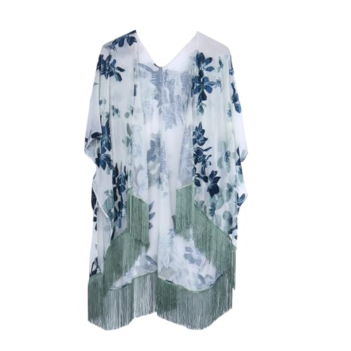 Image of MJ SERECA Women's Burnout Velvet Kimono Cardigan Cover Up with Tassel