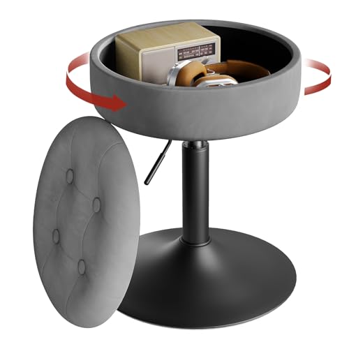 WOLTU Schminktisch Stuhl, Sitzhocker mit Stauraum, Hocker Höhenverstellbar aus Bequemem Samt, 360° drehbar, Für Schlafzimmer, Wohnzimmer, Esszimmer, Dunkelgrau, BH329dgr-1
